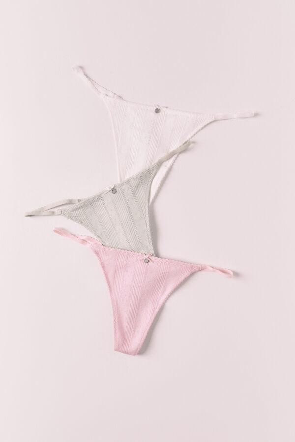 Women'secret Pack 3 cotton pointelle thongs multicoloured white