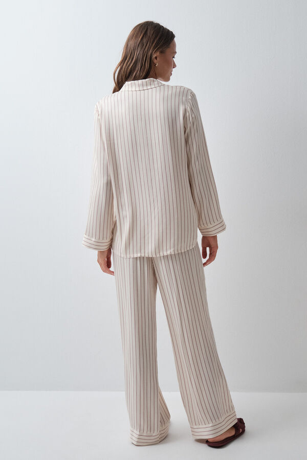 Women'secret Striped satin-finish classic pyjamas white