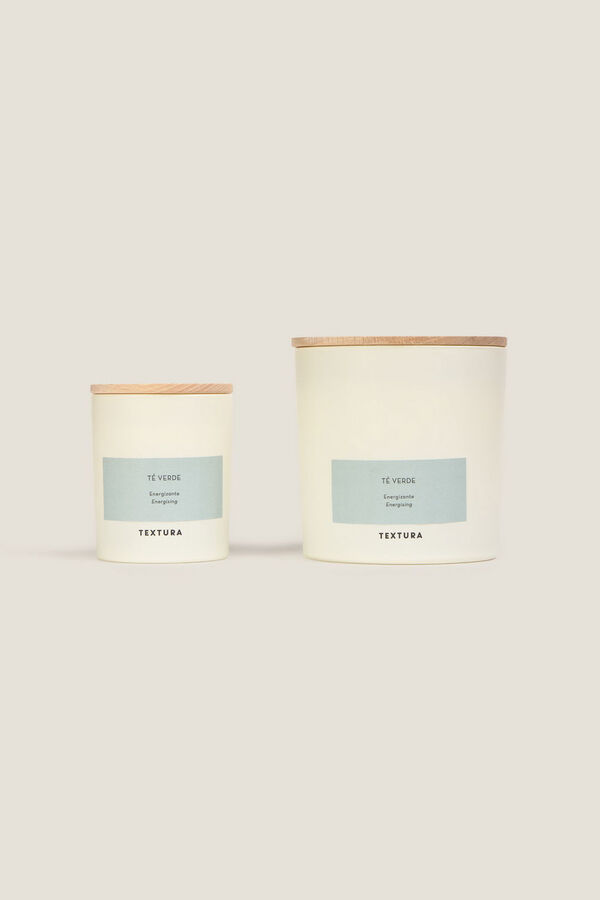 Textura Vela perfumada de ch&aacute; verde bege