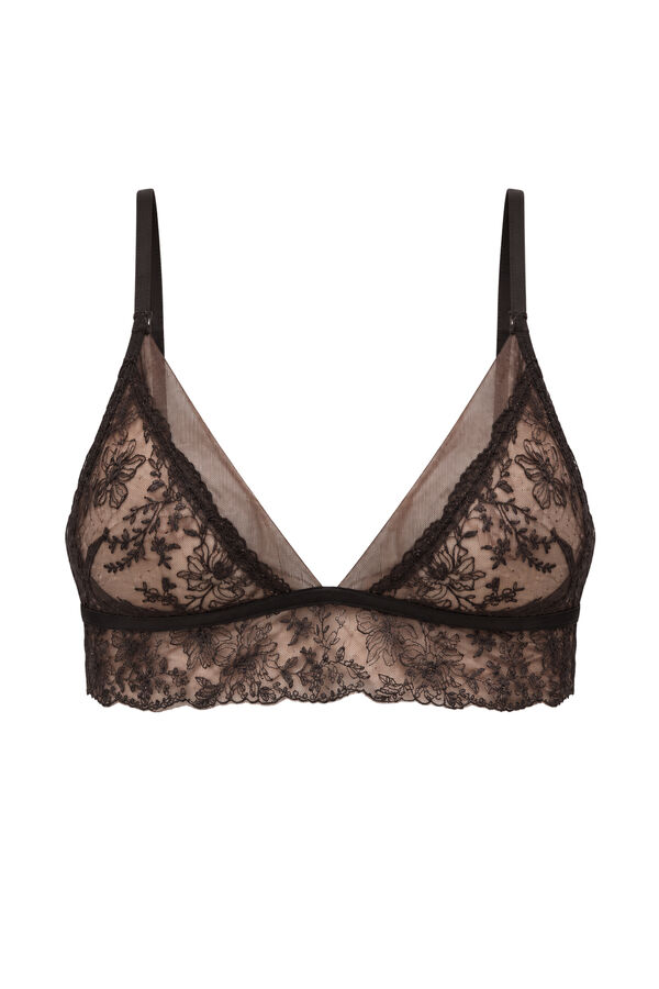 Women'secret Brown tulle and lace triangle bra NATURAL nude