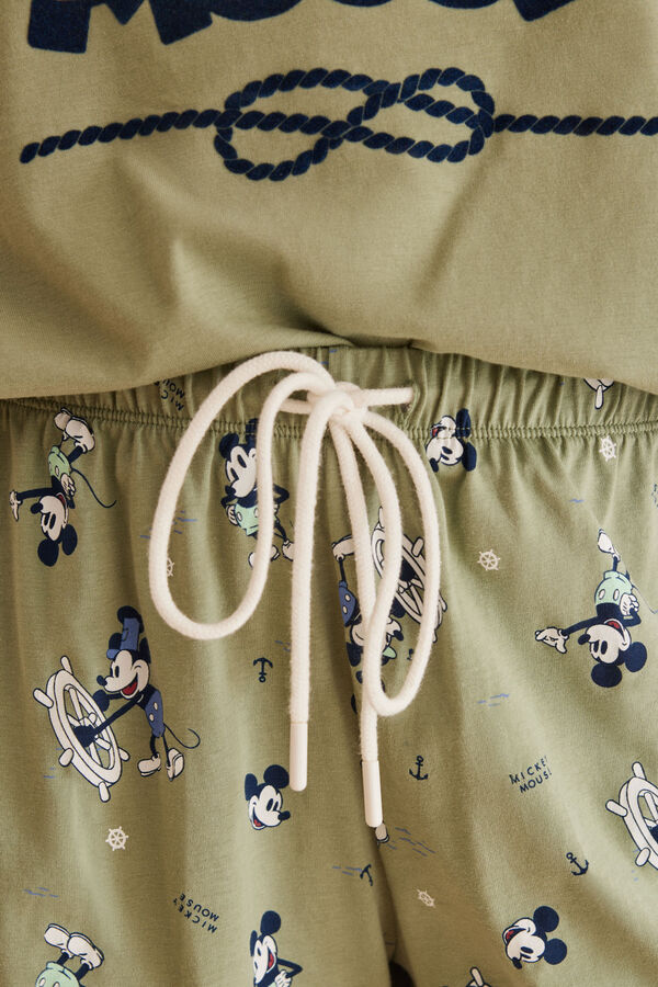 Womensecret Mickey egeres, rövid pizsama, 100% pamutból zöld