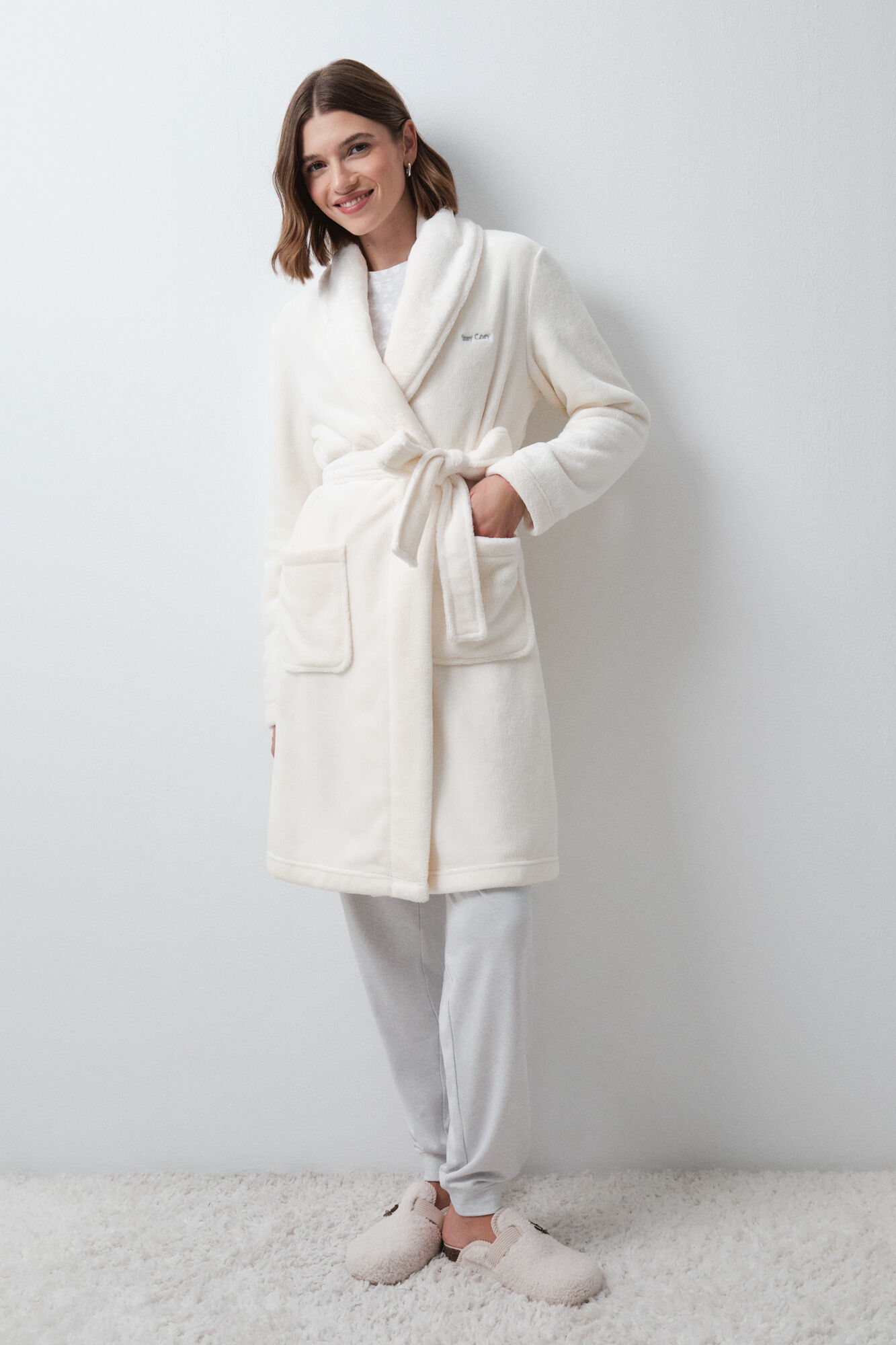 Women'secret Robe comprida cruzada polar cru