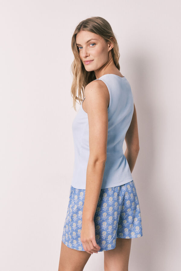 Women'secret Blue cotton short pyjamas with square neckline blue