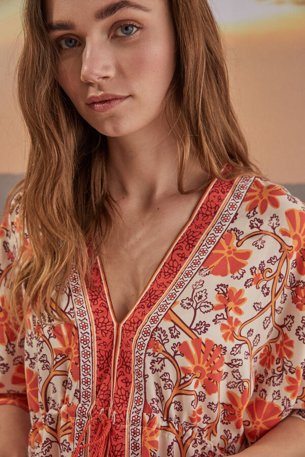 Womensecret Kurzes Camisole-Kleid mit Print Orange Braun
