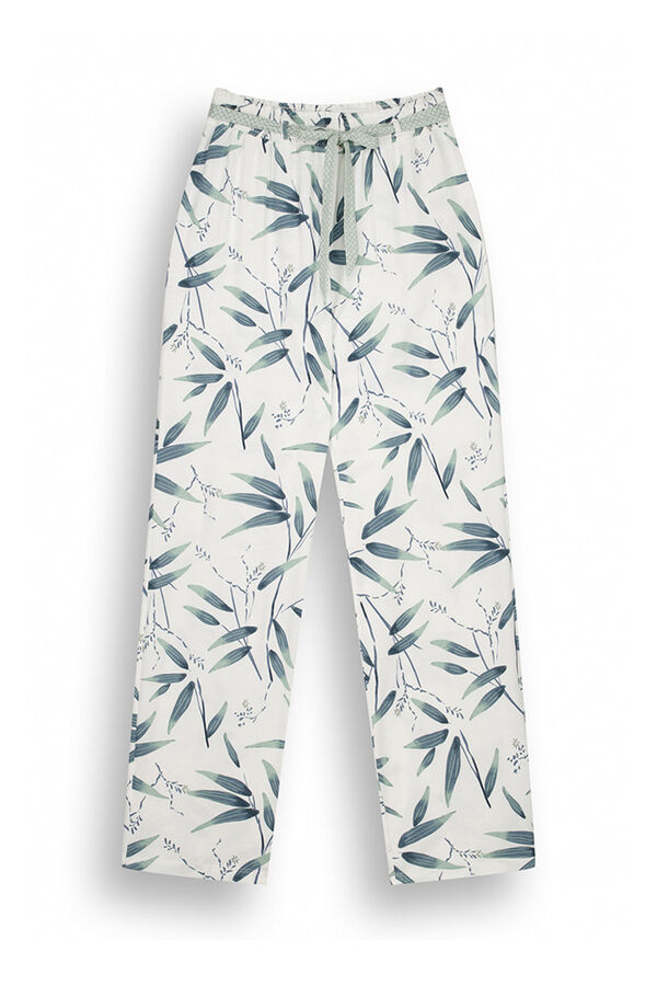 Womensecret Pantalon de détente 100% coton à imprimé feuilles vert