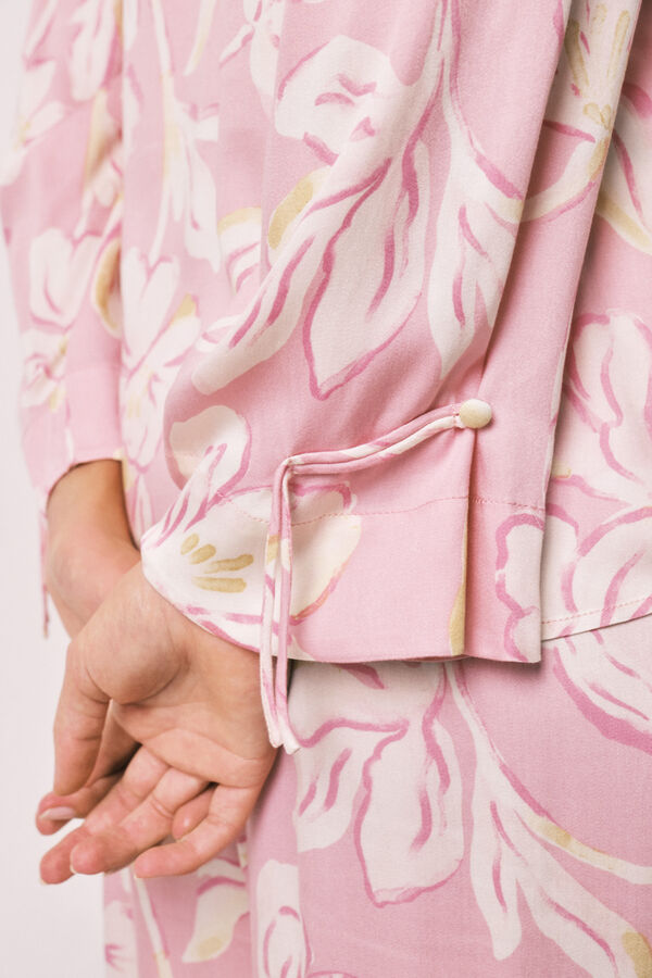 Women'secret Oriental-style satin long pyjamas pink