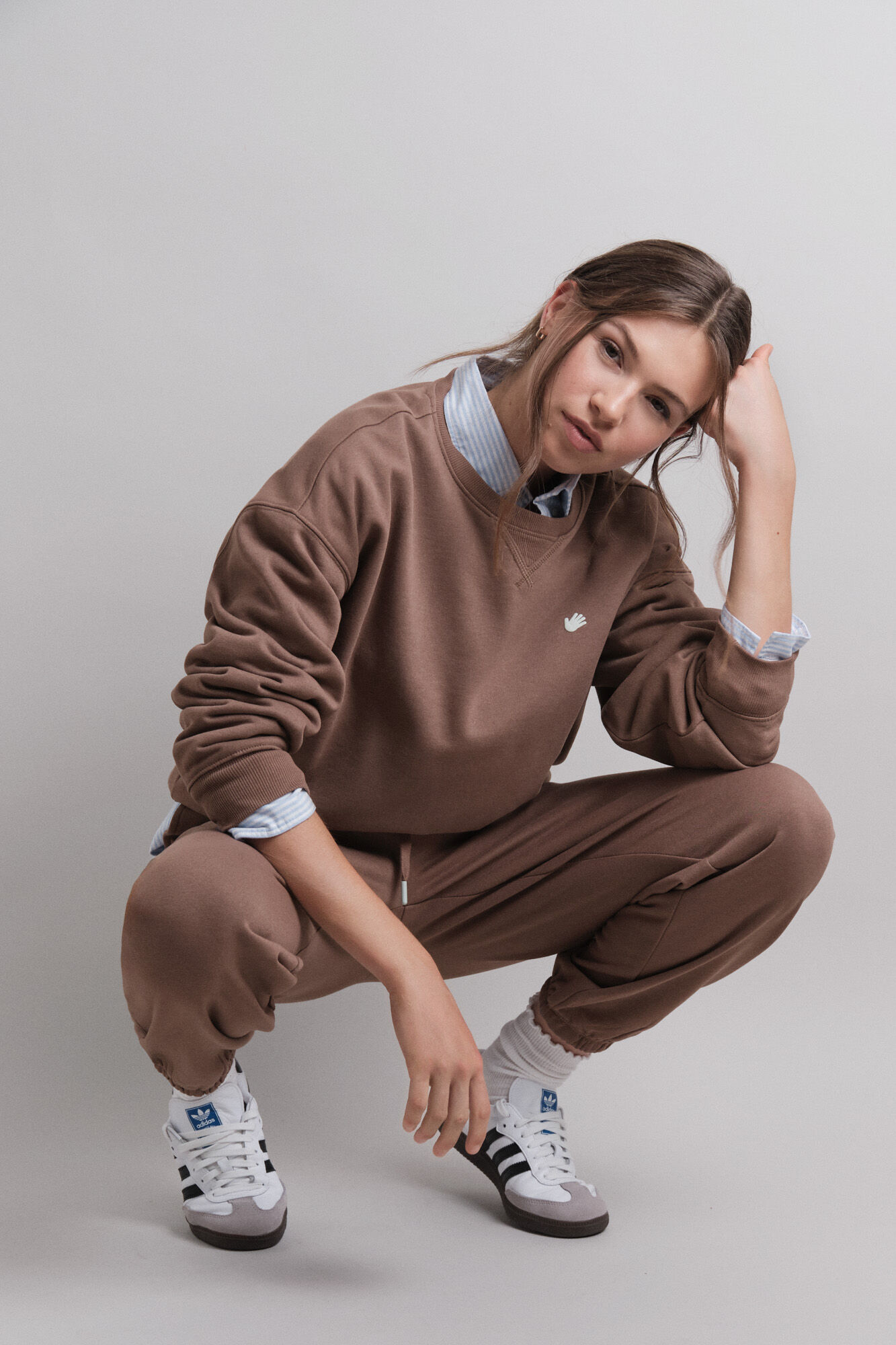 HI&BYE Brown cotton plush jogger trouser 