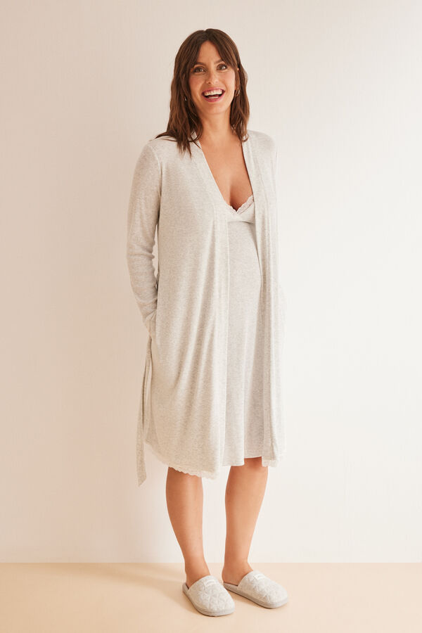 Womensecret Grey ribbed Maternity robe grey