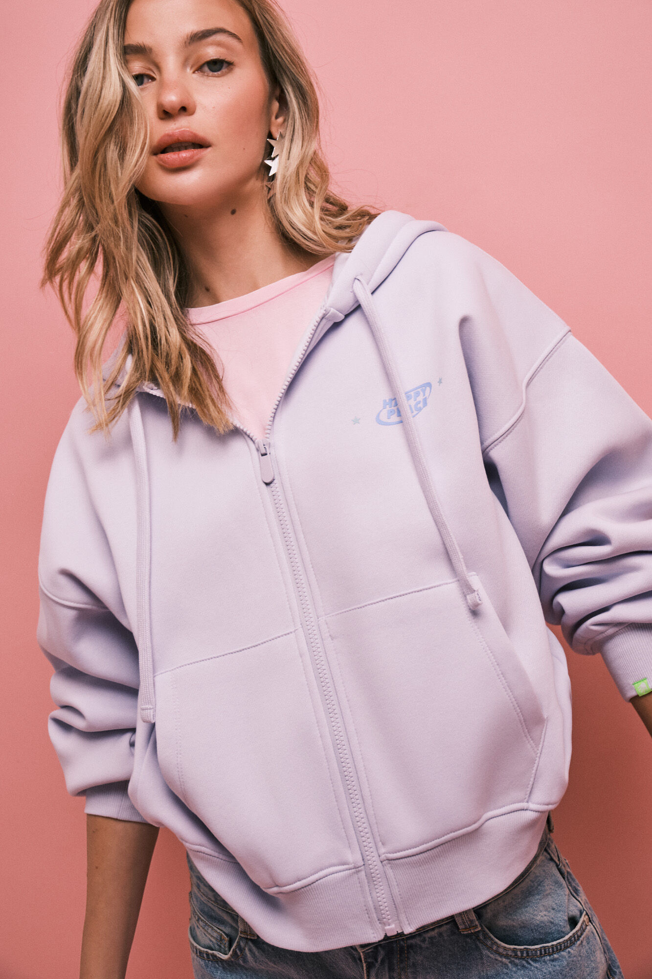 HI&BYE Sudadera cremallera capucha lila
