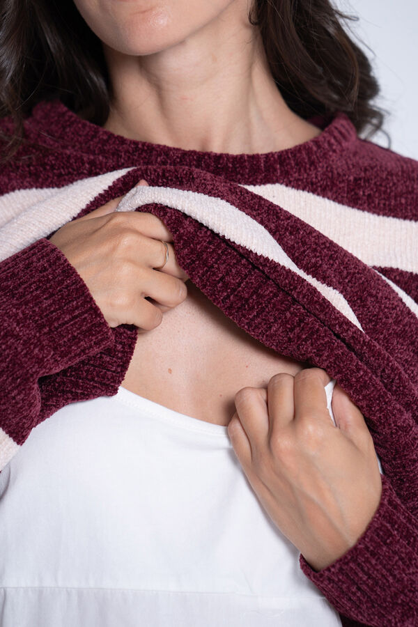 Ohma! Striped breastfeeding jumper with faux shirt red