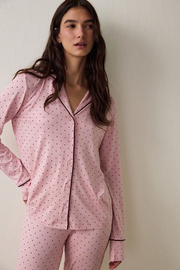 Penti Polka Dot Oversize Shirt Collar Pajama Set pink