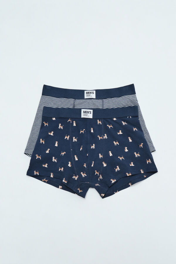 Women'secret Striped dog print 2 pack boxers blue