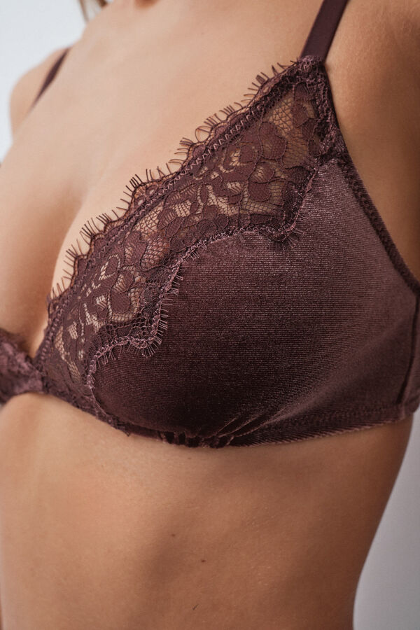 Women'secret Brown velvet and lace triangle bra NATURAL nude