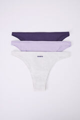 Womensecret Lot 3 tangas coton violet, gris et lilas 