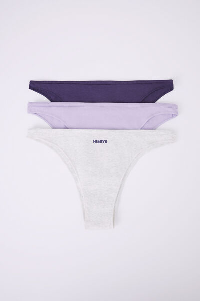 Womensecret Pack 3 calçinhas brasileiras algodão morado, gris e lilás 