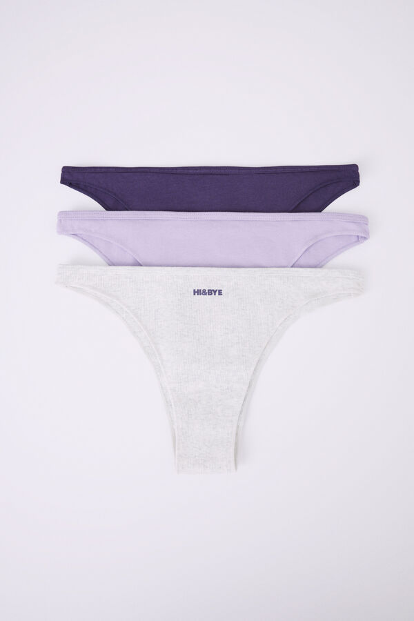 Womensecret Lot 3 tangas coton violet, gris et lilas 