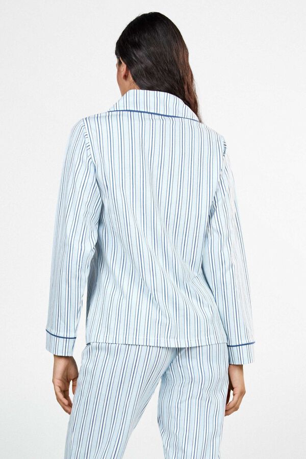 Gisela Pijama camisero de rayas algod&oacute;n blanco