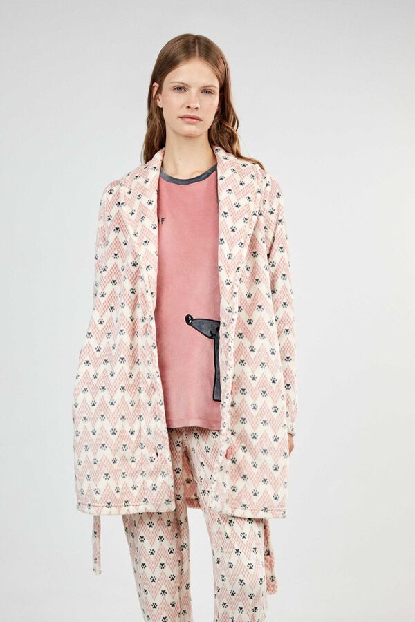 Gisela Printed shawl collar robe white