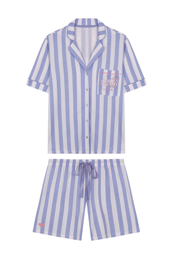 Womensecret Pyjama chemise court 100 % coton lilas La Vecina Rubia bleu