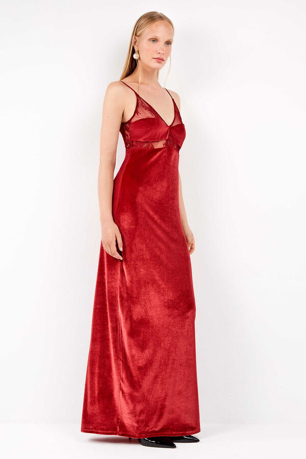 Gisela Vestido longo de veludo com caimento fluido e sofisticado vermelho