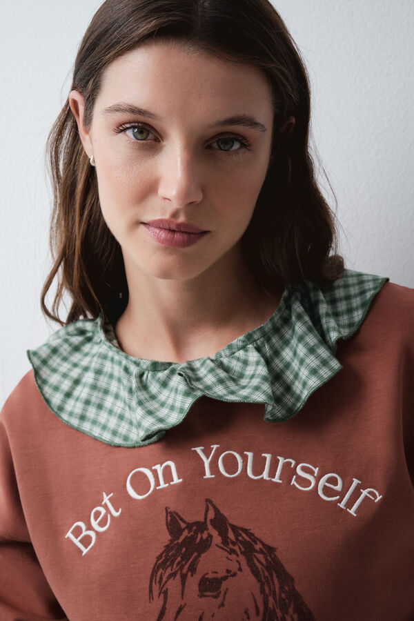 Women'secret Brown cotton horse sweatshirt nude