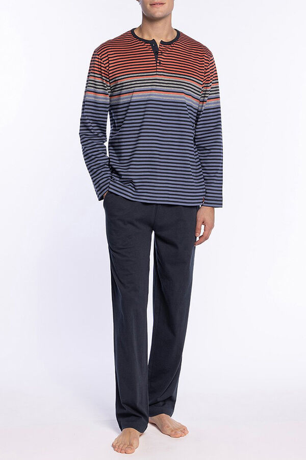 Punto Blanco Conjunto de pijama comprido sofisticado com gola carcela cinzento