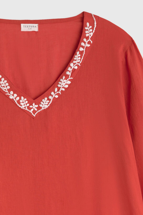 Textura Baumwoll-Tunika mit Applikation am Ausschnitt Rot