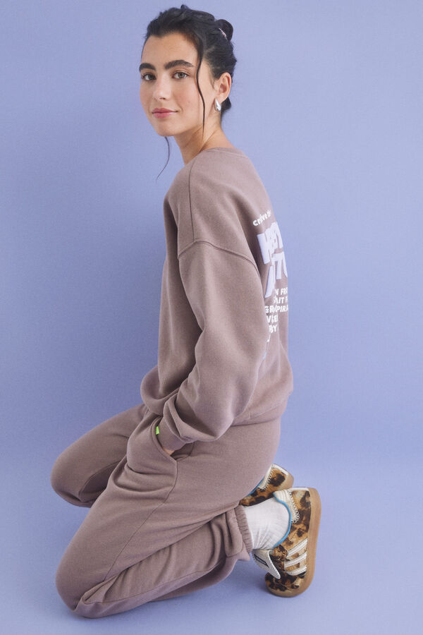 Womensecret Logo brown plush sweatshirt nude