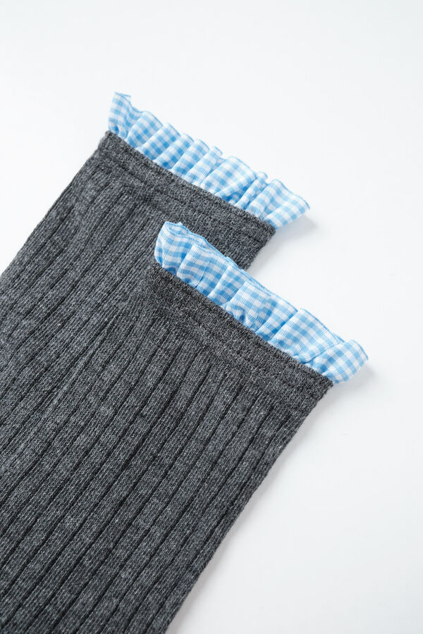 Women'secret Grey gingham ribbed long socks grey