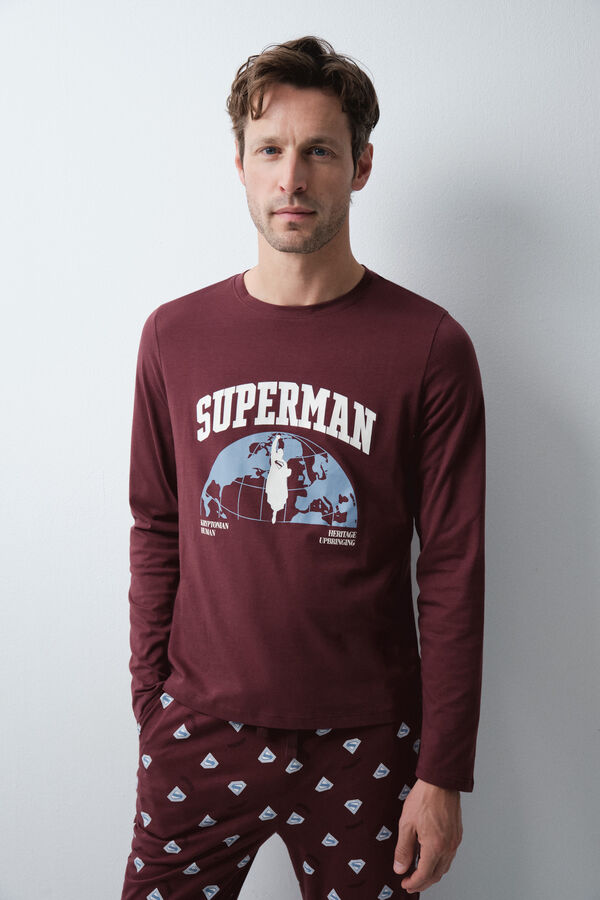Women'secret Burgundy cotton long pyjamas Superman printed