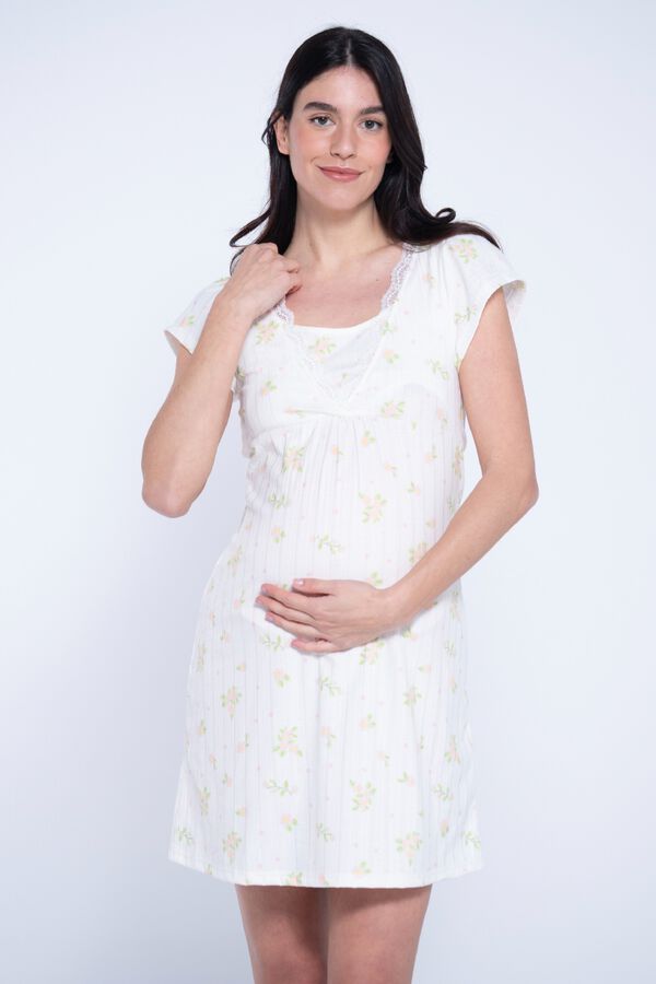 Ohma Floral print maternity nightgown white
