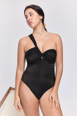 Pieces Maillot de bain en nylon brillant &agrave; une &eacute;paule noir