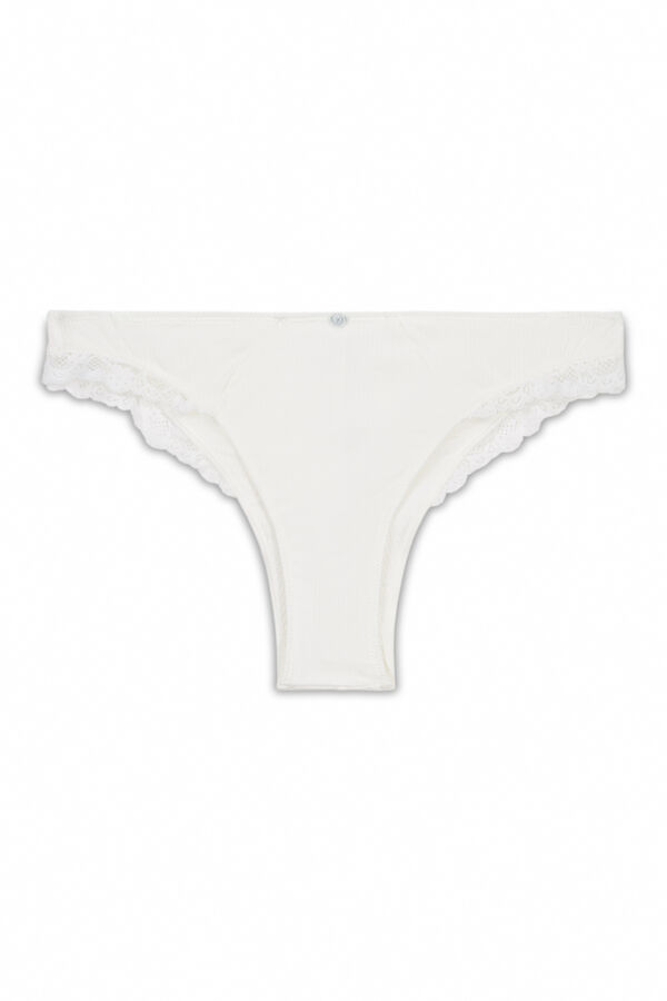 Women'secret White ribbed cotton Brazilian panty white