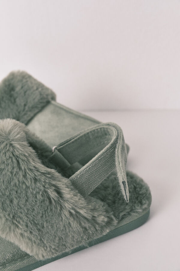 Women'secret Zelene sobne papuče od krzna Zelena