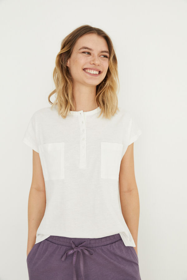 Womensecret T-Shirt kurz 100 % Baumwolle Naturweiß