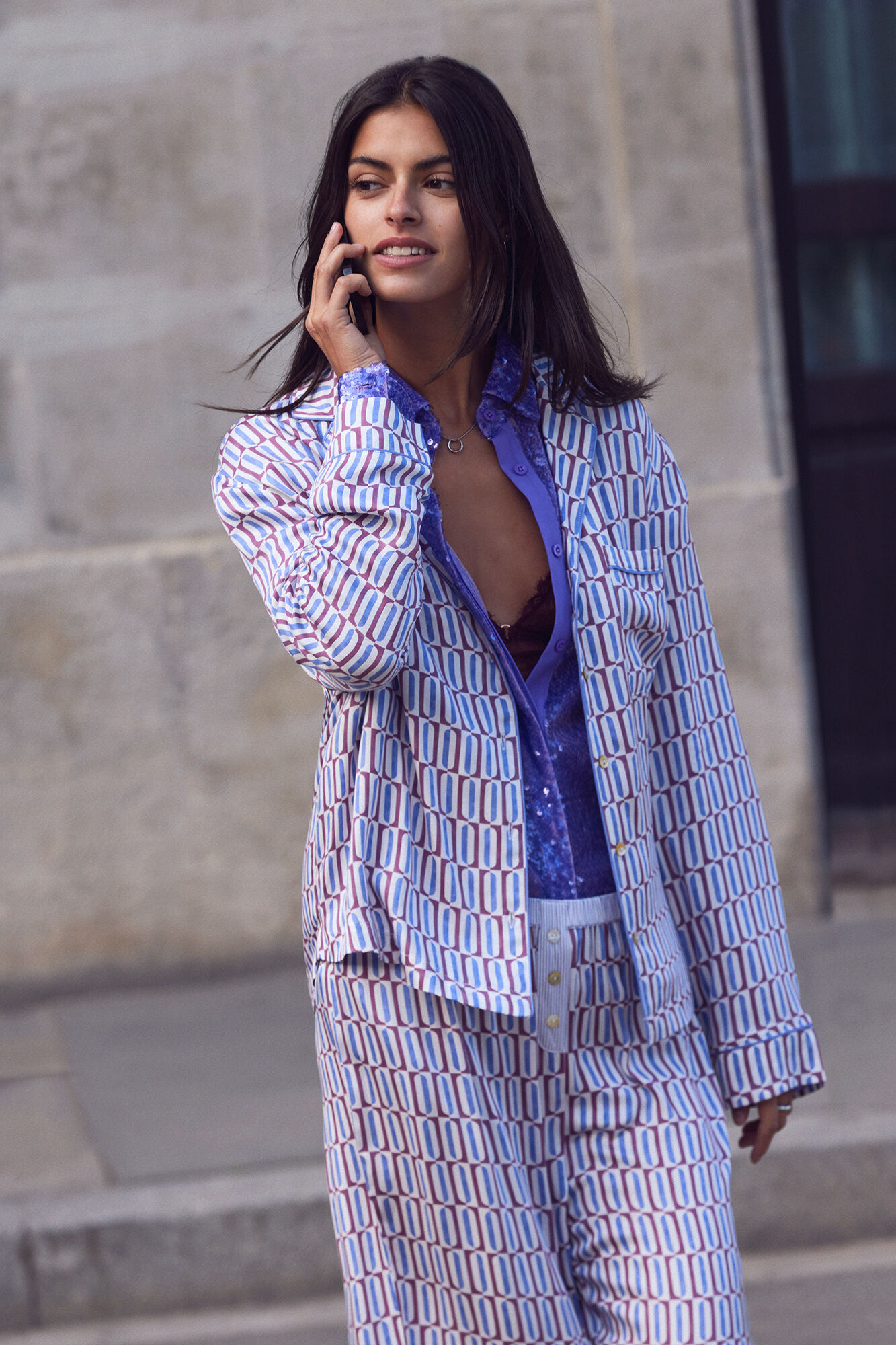 Women'secret Long satin classic pyjamas with geometric print