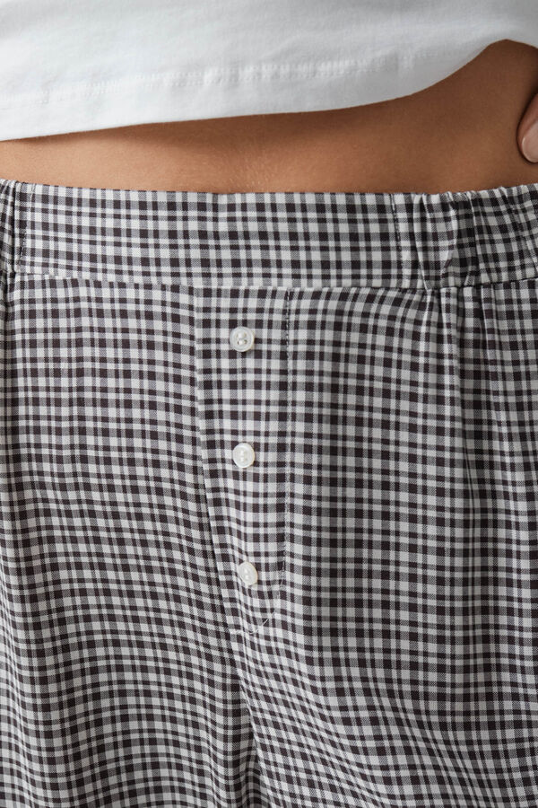 Women'secret Plaid capri trousers with lace hems black