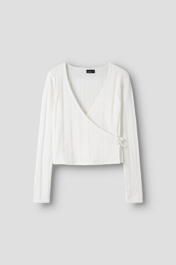 Lmtd Top punto manga larga cruzado con lazada blanco
