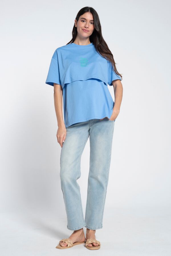 Ohma Camiseta premam&aacute; b&aacute;sica con frase azul