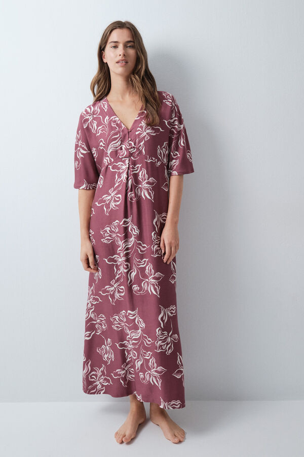 Women'secret Burgundy floral kaftan long nightgown printed