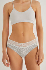 Women'secret Grey cotton and lace wide side panty grey