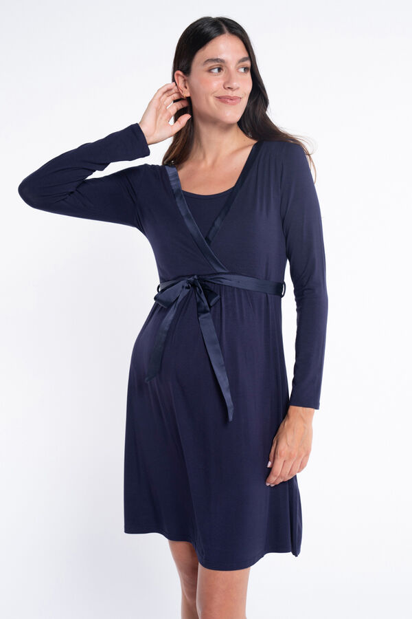 Ohma! Breastfeeding nightgown with satin ribbon blue