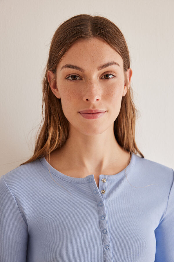 Womensecret T-shirt serafino bleu 100 % coton bleu