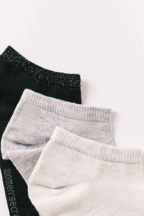 Women'secret Lot de 3 chaussettes courtes en lurex grises gris