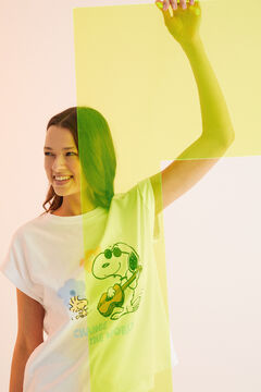 Womensecret Langer Pyjama 100 % Baumwolle Snoopy Hippie Naturweiß