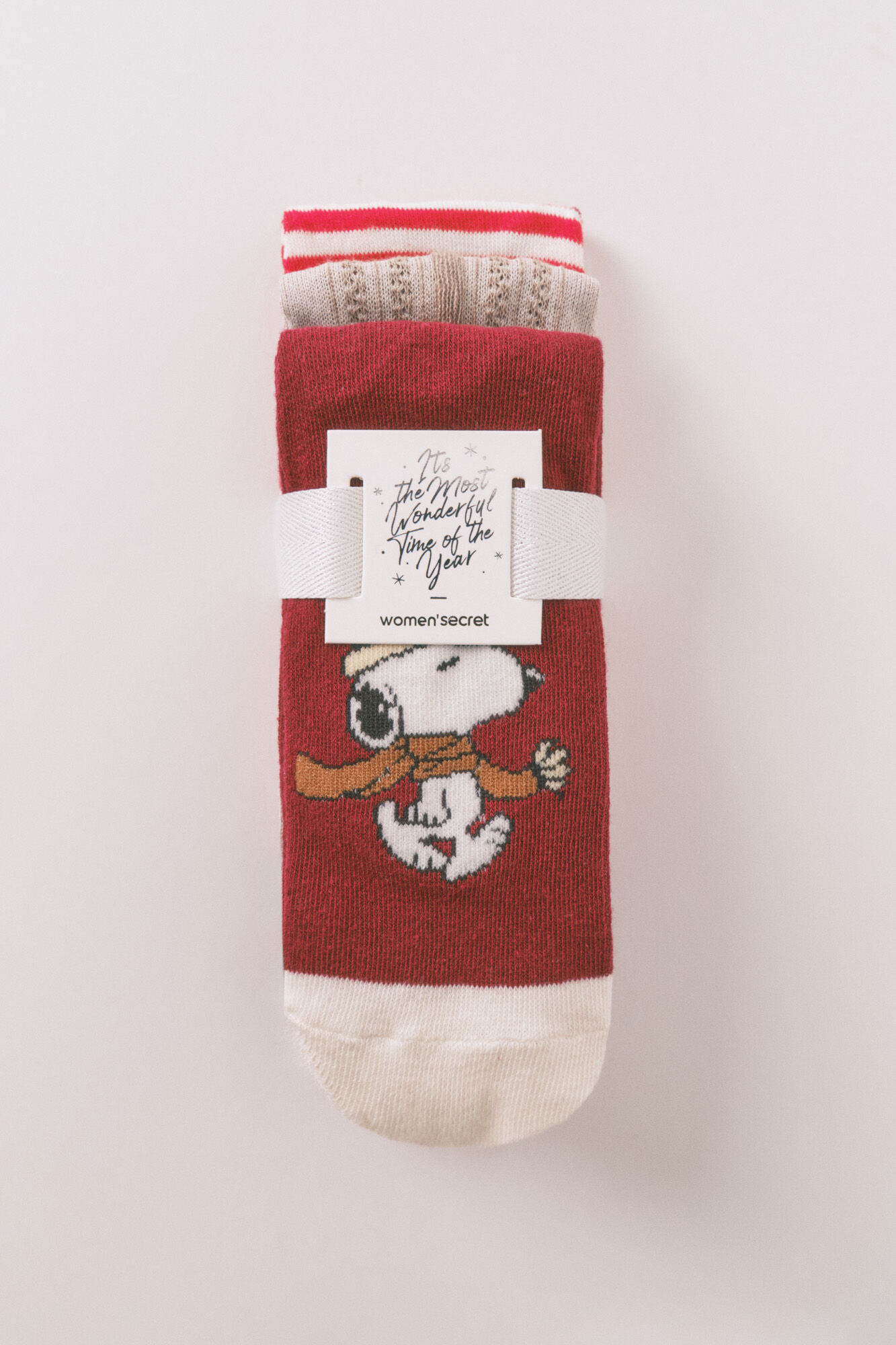 Women'secret Pack of 3 long red Snoopy cotton socks 