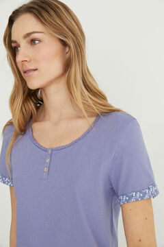 Womensecret Langer Pyjama 100 % Baumwolle Blau Blumen-Print Blau