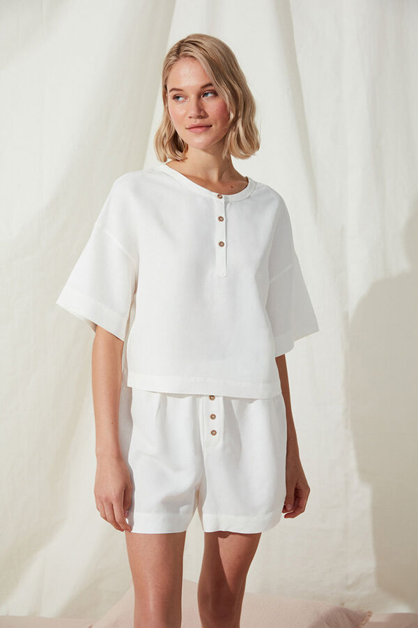 Womensecret Pijama de manga curta de linho branco com botões branco