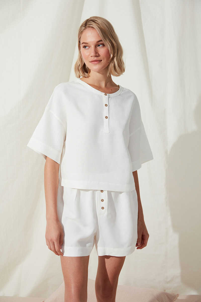 Womensecret Brea White Linen T-Shirt Pajama Top white