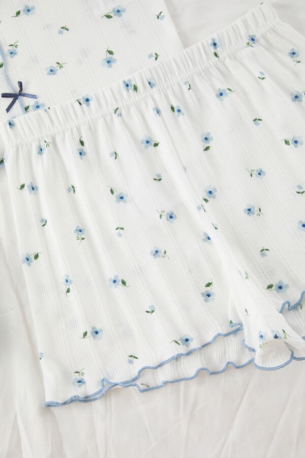 Trendyol Conjunto de pijama corto floral lazos blanco